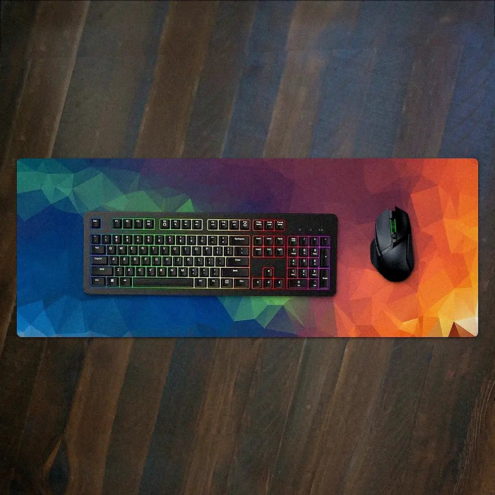 Custom desk mat with a stitched edge