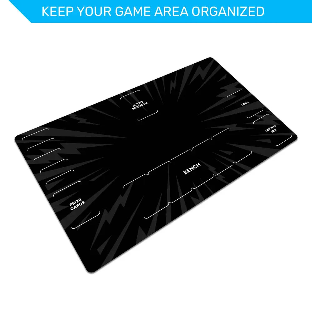 Black gaming mouse pad with text labels on a white background