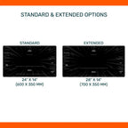 Pokemon TCG Standard Layout playmat in standard 24 x 14 inch and extended 28 x 14 inch sizes