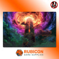 Gaming mat with space-themed design and Rubicon Game Supplies logo.
